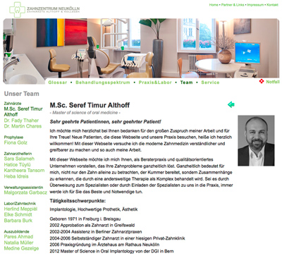 Screenshot der Webseite Zahnzentrum Neukölln in Berlin