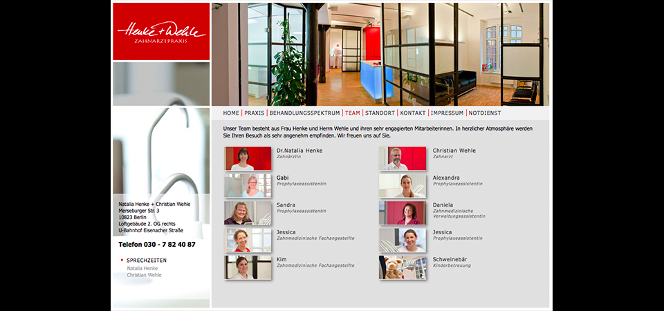 Screenshot der Webseite Zahnarztpraxis Henke & Wehle